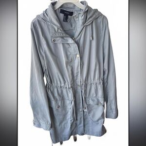 Forever 21 Gray Hooded Windbreaker Raincoat